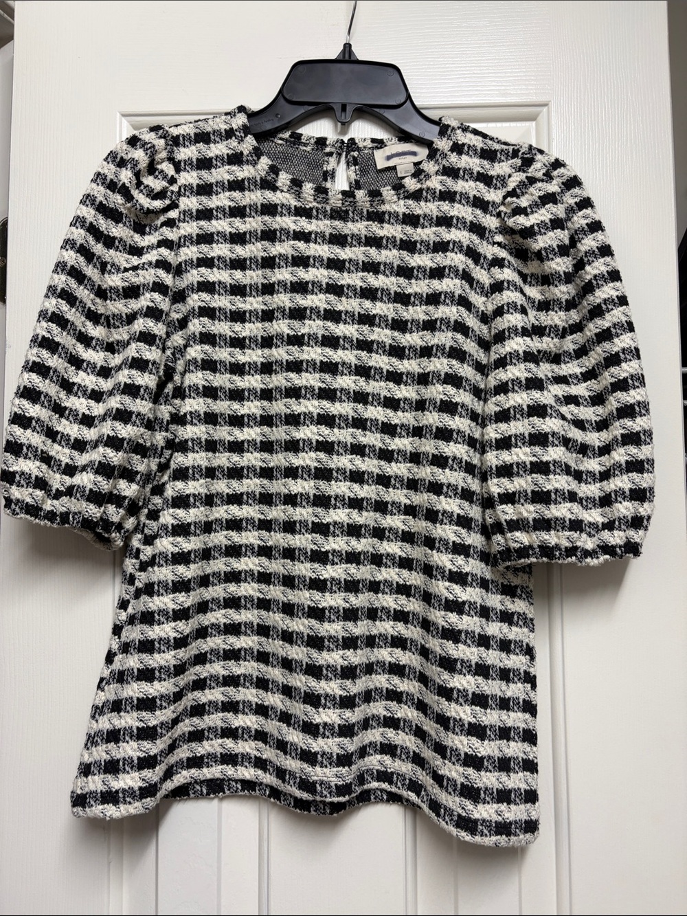 LOFT Black & White Check Puff-Sleeve Women's Dress